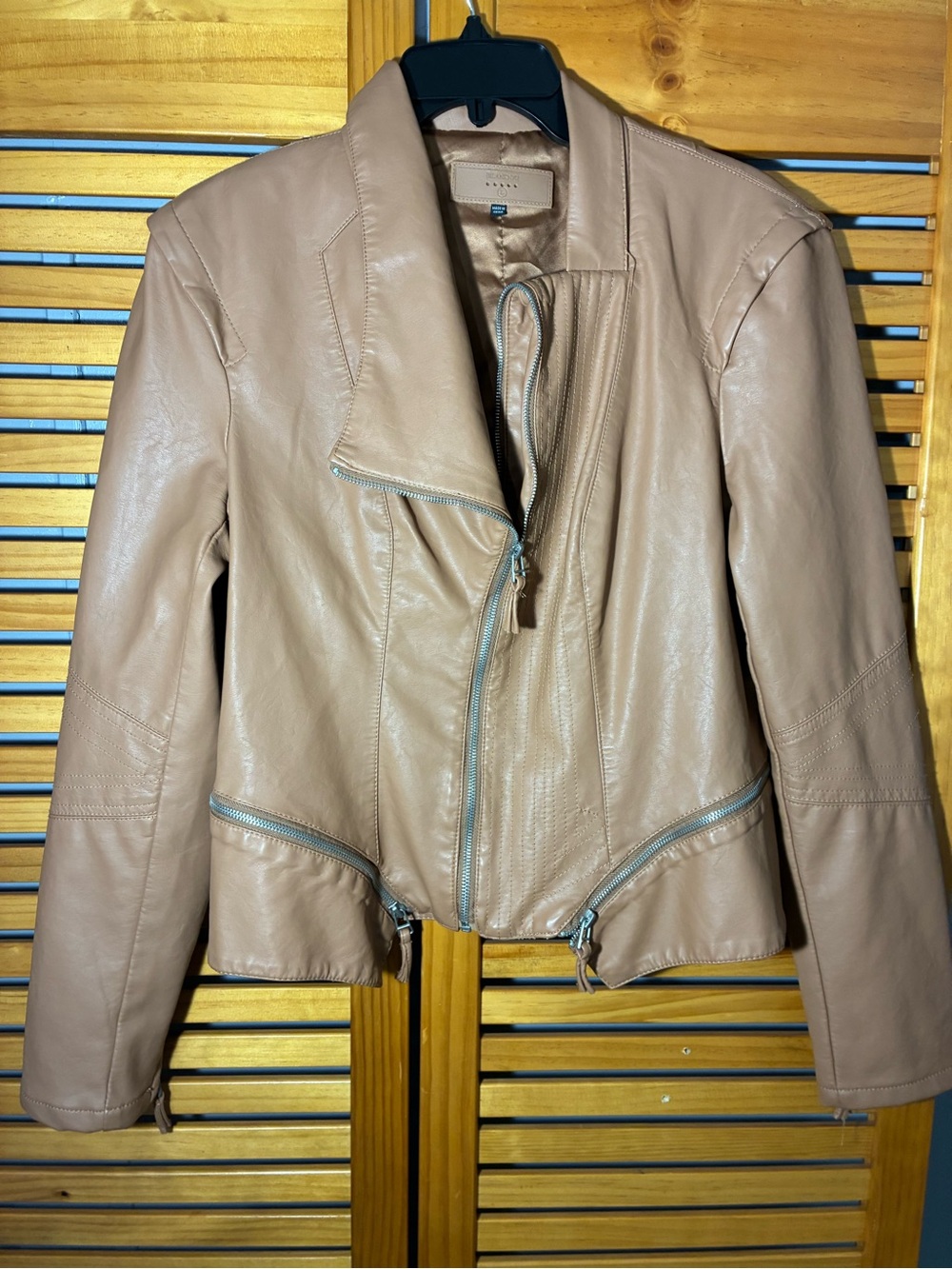 Blank NYC Women's Beige/Tan Faux Leather Moto Jacket